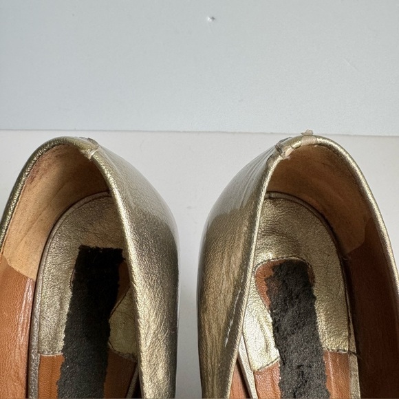 CHLOE Y2K Wedge Heels Shoes Metallic Gold Patent Leather Peep Toe Womens 39 9 - Picture 6 of 14